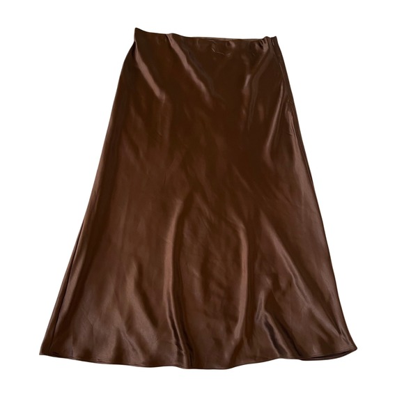 AQUA Bloomingdales Satin Midi Skirt Chocolate - Picture 3 of 13